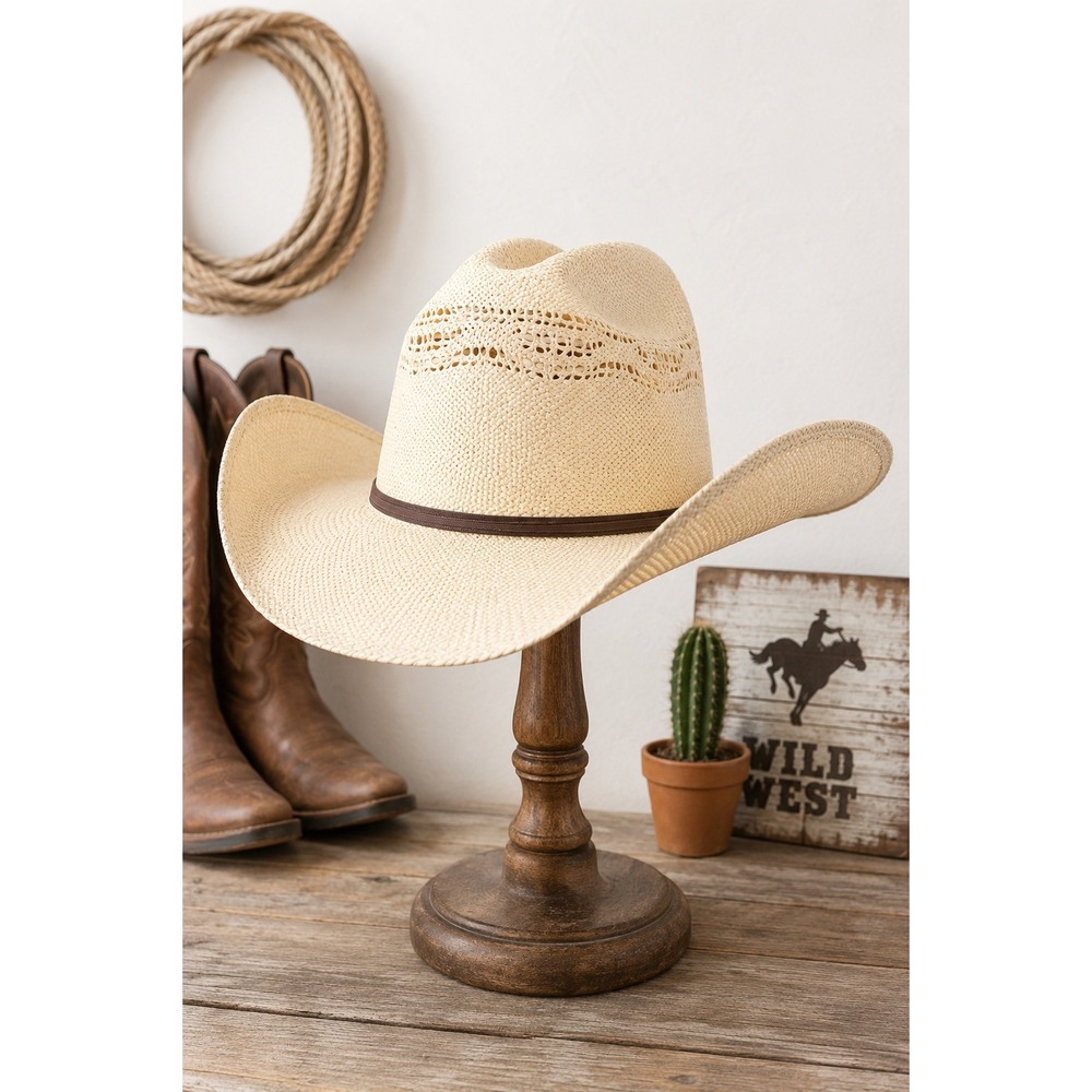 Vintage Bangora Mexico Straw Cowboy Hat Size 7.5 Western Rodeo Ranch Wear Cream